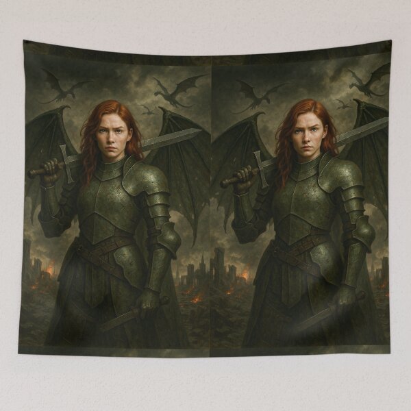 Item preview, Dragon Warrior of the End Times—Fiery-Haired Winged Heroine designed and sold by DibujandoPorfa.