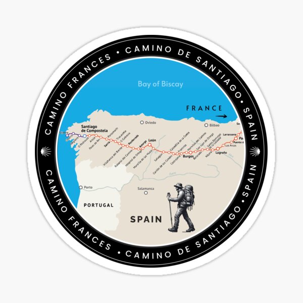 Artikel-Vorschau von Camino de Santiago – Karte Route Camino Frankreich, Hemd oder Aufkleber, designt und verkauft von designkb.
