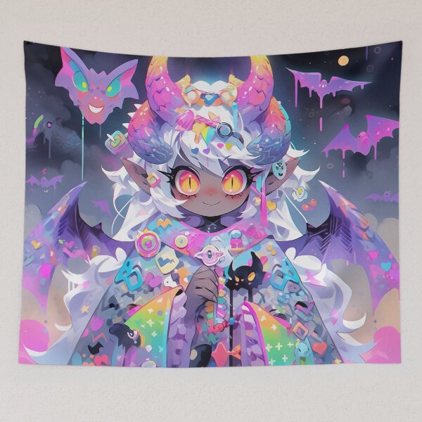 Item preview, Chibi Demon Mage with Rainbow Bats designed and sold by bubblegoth.