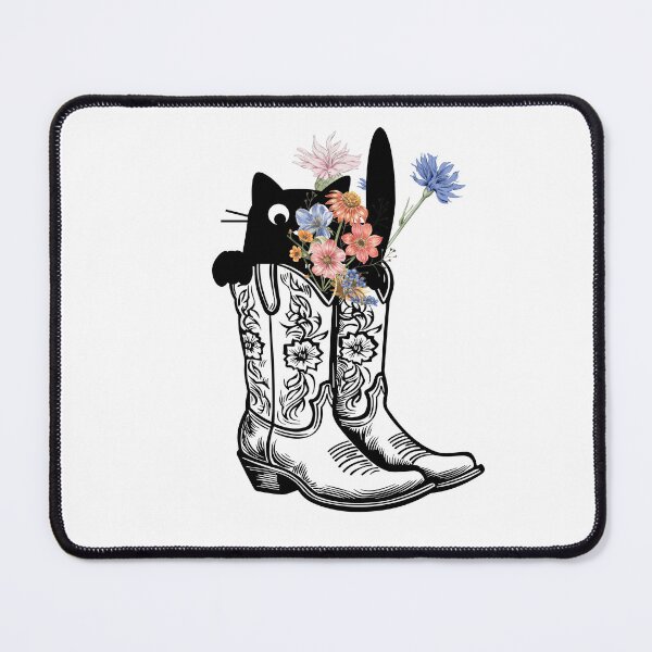 Item preview, Cow girl boots with wild flowers peeping black cat designed and sold by ClickATee Store .