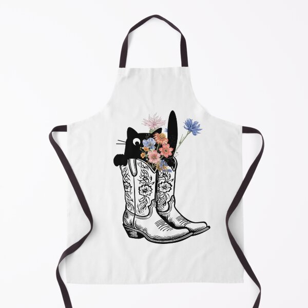 Item preview, Cow girl boots with wild flowers peeping black cat designed and sold by ClickATee Store .