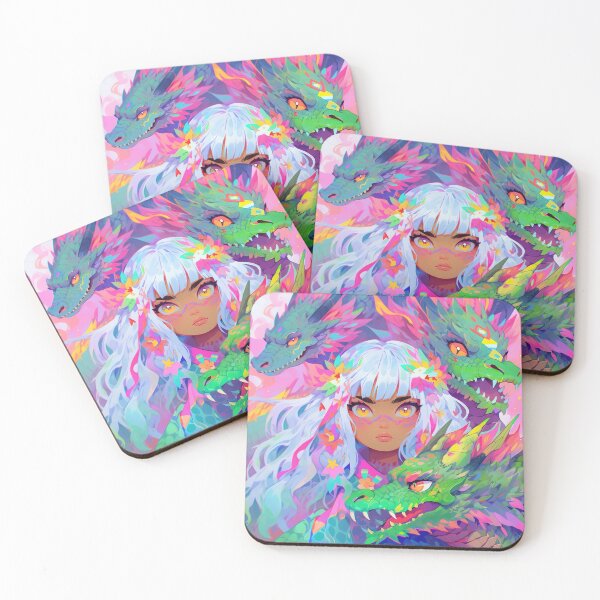 Item preview, Fierce Anime Girl with Elemental Dragons designed and sold by bubblegoth.