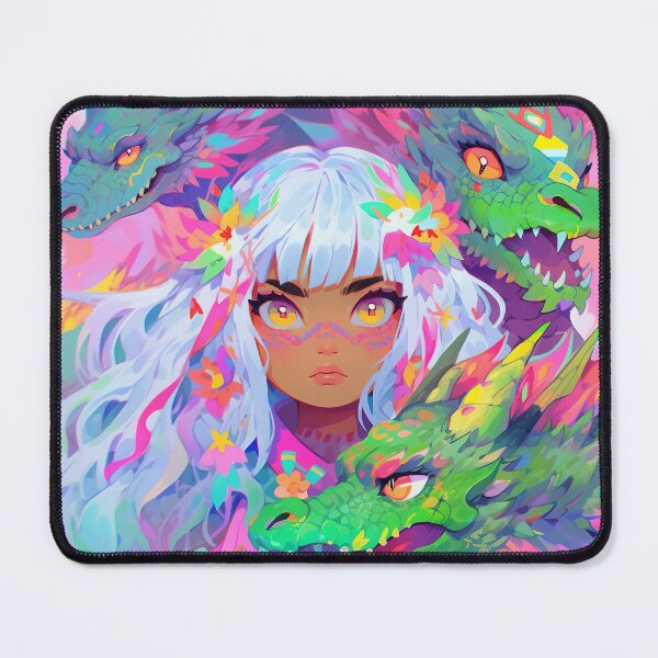 Item preview, Fierce Anime Girl with Elemental Dragons designed and sold by bubblegoth.