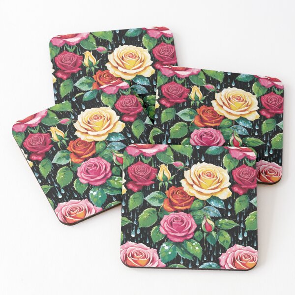 Item preview, Roses And Rain On Midnight Black Background designed and sold by CarrollGene.
