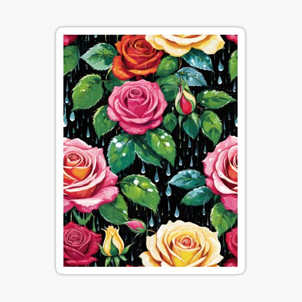 Item preview, Roses And Rain On Midnight Black Background designed and sold by CarrollGene.