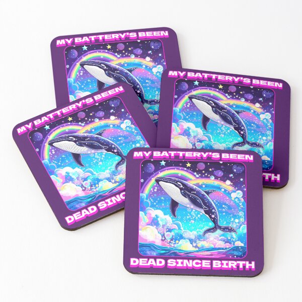 Item preview, My Battery's Dead Since Birth Whales Funny T-Shirts Hoodies Pins Stickers Magnets Mugs Posters Fatigued Tired Funny Chronic Fatigue Syndrome Chronic Illness MECFS Tees designed and sold by allfreelance.