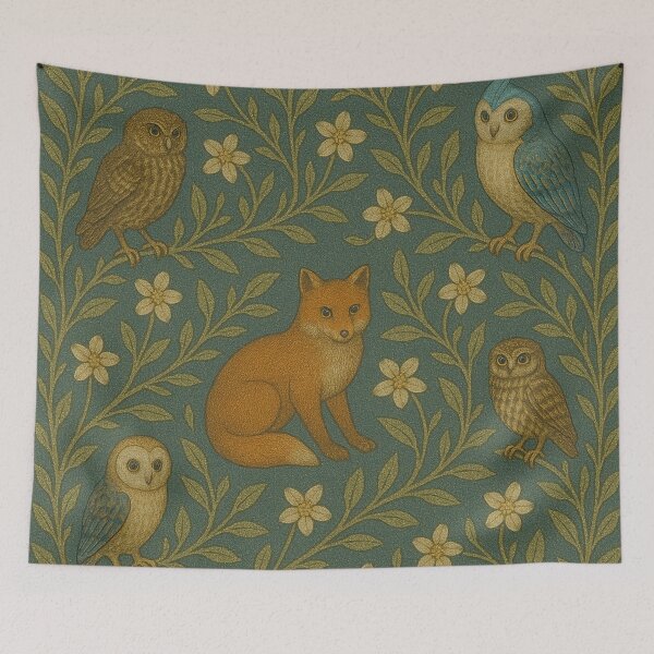 Item preview, Fox Owl Forest Floral Print 1 designed and sold by GuyBlank.