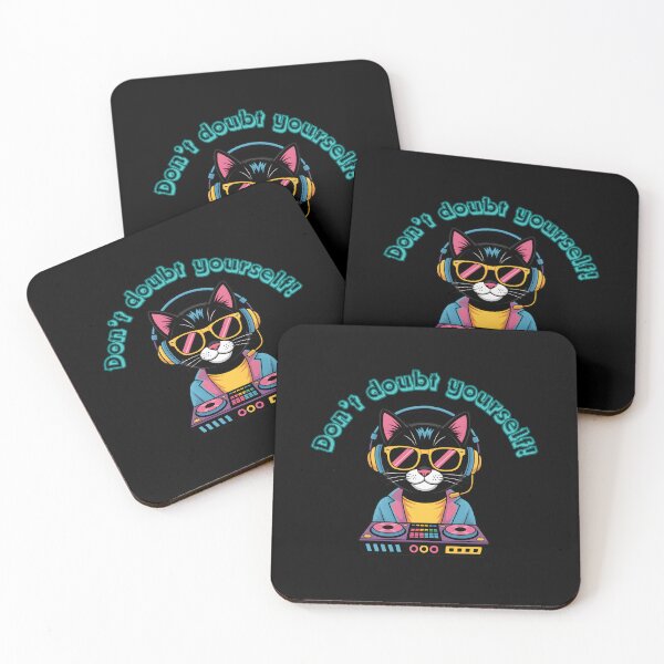 Item preview, Don't doubt yourself,  cat DJ wearing sunglasses and headphones, neon colors  designed and sold by Araglowcorner.