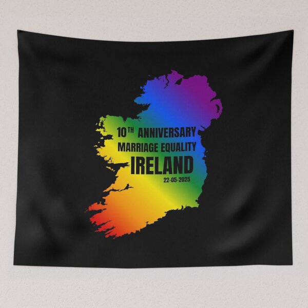 Item preview, 10th Anniversary Marriage Equality Ireland, Classic Pride 2025, Rainbow Map of Ireland and text graphic, Marriage Equality Ireland, 22-05-25, Equality for all,  designed and sold by PrideBeProud.