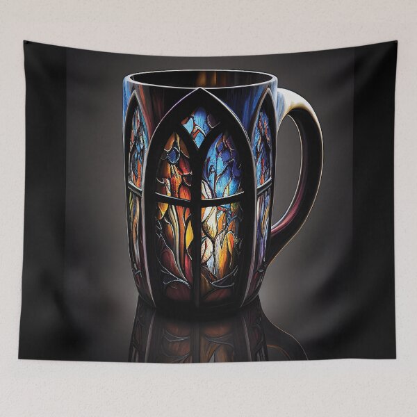 Item preview, Stained Glass Serenity Mug - Gothic Glow Design designed and sold by ShadowAndSlate.