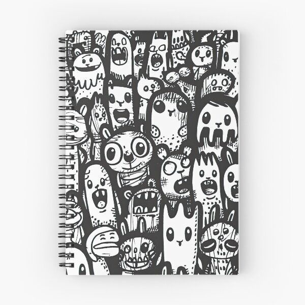 Artikelvorschau, Schwarz-Weiß-Doodle-Monster-Crowd – Skurriles Cartoon-Charaktermuster entworfen und verkauft von YourPrettyHome.