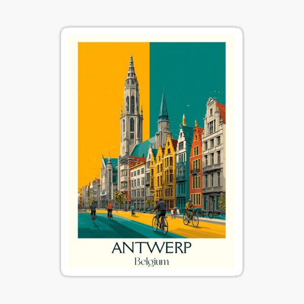 Item preview, Antwerp City Poster – Bold Colors & Timeless Streetscape designed and sold by TuncGK.