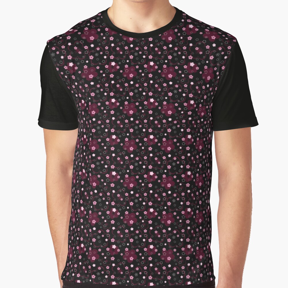 Cherry Blossom Season in Black and Rose Graphic T-Shirt