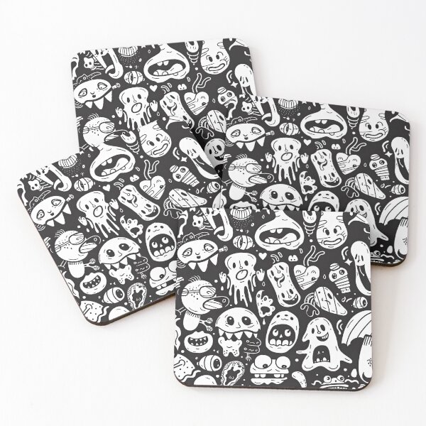 Item preview, Black and White Monster Doodle Pattern – Cute Spooky Cartoon Creatures designed and sold by YourPrettyHome.