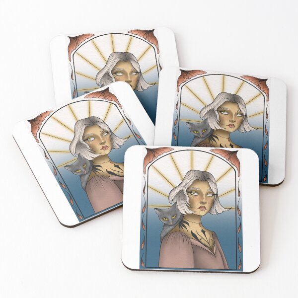 Item preview, Art Nouveau Female portrait with cat designed and sold by Inkterrobang.