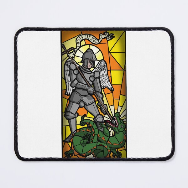 Item preview, St Michael Slaying The Dragon Stained Glass Traditional Catholic Art designed and sold by Catholicguy.