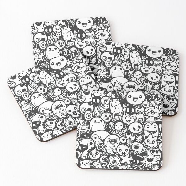 Item preview, Cute Kawaii Monster Doodle Pattern – Black and White Cartoon Art designed and sold by YourPrettyHome.