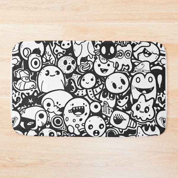 Item preview, Cute Kawaii Monster Doodle Pattern – Black and White Cartoon Art designed and sold by YourPrettyHome.
