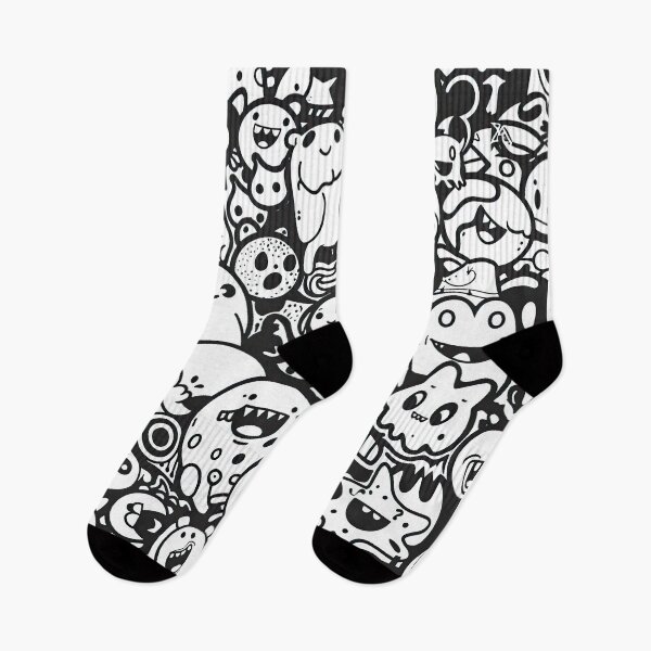 Item preview, Cute Kawaii Monster Doodle Pattern – Black and White Cartoon Art designed and sold by YourPrettyHome.