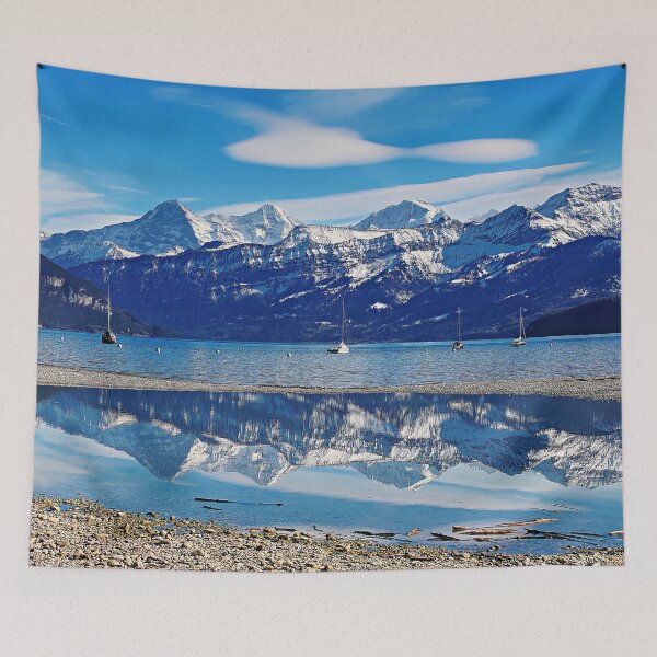 Item preview, Alpine reflection in Lake Thun – Swiss mountains reflected in the water designed and sold by beatbieri.ch.