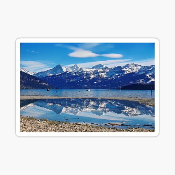 Item preview, Alpine reflection in Lake Thun – Swiss mountains reflected in the water designed and sold by beatbieri.ch.