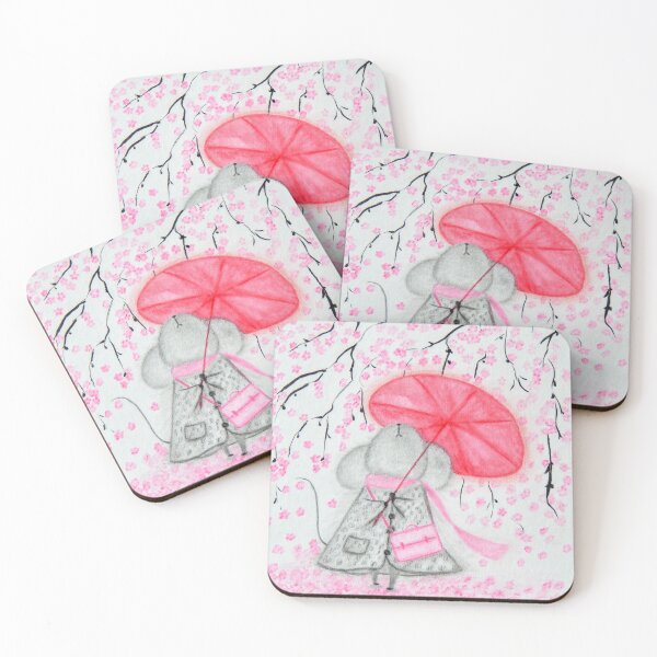 Item preview, Mouse with Parasol Under Cherry Blossoms | Cozy Character Art designed and sold by AngelaMarieArt.