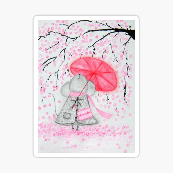 Item preview, Mouse with Parasol Under Cherry Blossoms | Cozy Character Art designed and sold by AngelaMarieArt.