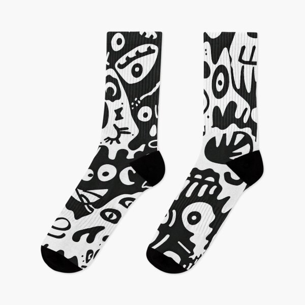 Artikelvorschau, Abstraktes Monster-Doodle-Muster – Schwarz-Weiß-Gruselkunst entworfen und verkauft von YourPrettyHome.
