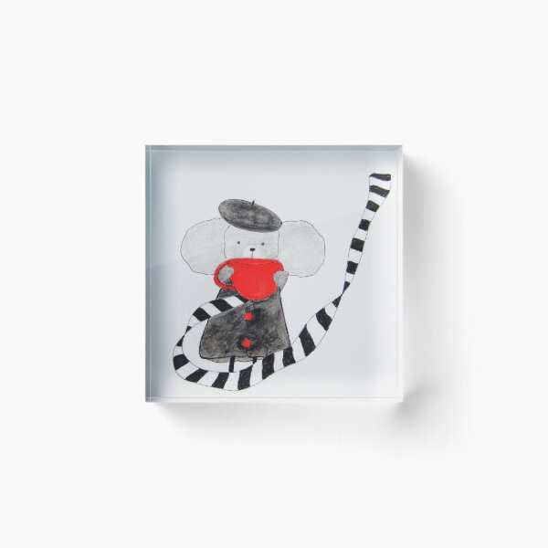 Item preview, Mouse Wearing Beret and Scarf with Mug | Cozy Watercolor Drawing designed and sold by AngelaMarieArt.