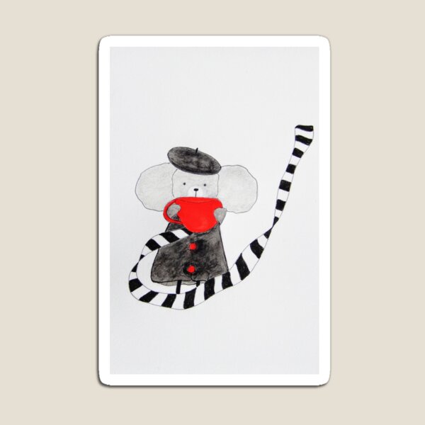 Item preview, Mouse Wearing Beret and Scarf with Mug | Cozy Watercolor Drawing designed and sold by AngelaMarieArt.