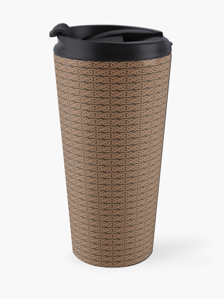 Alternate view of Simple Knotwork in Tan on Brown Travel Mug