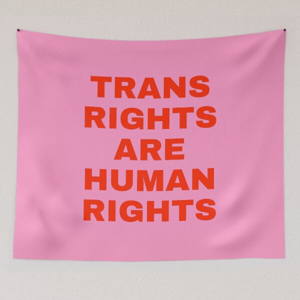 Item preview, Trans Rights are Human Rights Bold Red Text on Pink Background designed and sold by spooniecentral.