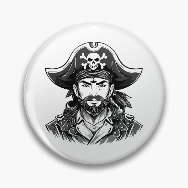 Item preview, Pirate head with hat sailor and Eye Patch and Beard, Bearded pirate captain with captain's hat and skull illustration, black and white designed and sold by Danler.
