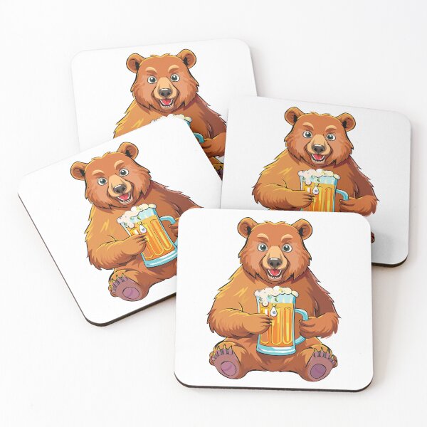 Item preview, Brown bear (Ursus arctos), Grizzly bear (Ursus arctos horribilis), bear contentedly holding a frothy mug of beer, bear drinking beer from mug, Bear is holding a glass of beer designed and sold by Danler.
