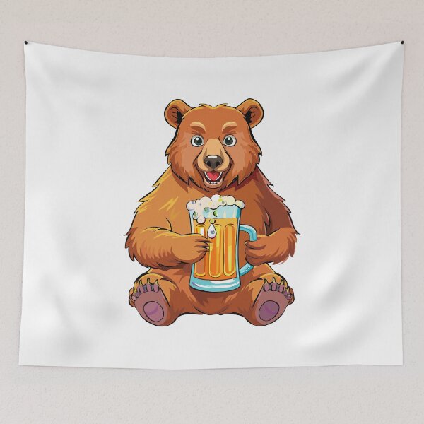 Item preview, Brown bear (Ursus arctos), Grizzly bear (Ursus arctos horribilis), bear contentedly holding a frothy mug of beer, bear drinking beer from mug, Bear is holding a glass of beer designed and sold by Danler.