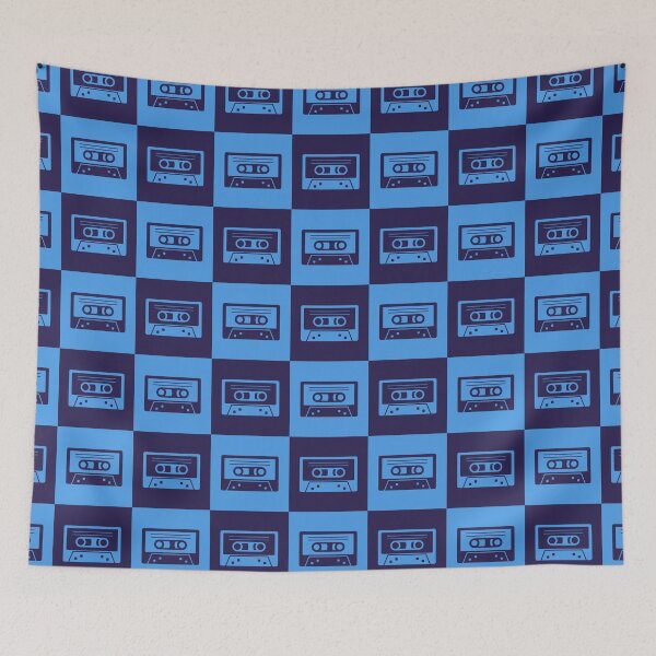 Item preview, Blue and Navy Cassette Tape Checkered Pattern designed and sold by PILANTROP.