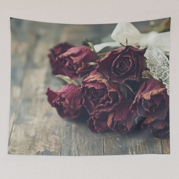 Item preview, Dried roses with lace ribbon on wood designed and sold by anytka.