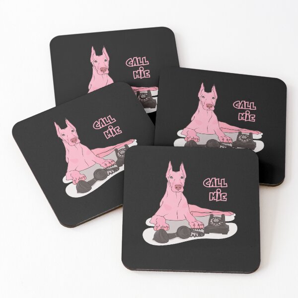 Item preview, Pink Doberman with Retro Telephone – "Call Me" Funny Dog Illustration for Animal Lovers designed and sold by KolbaVison.