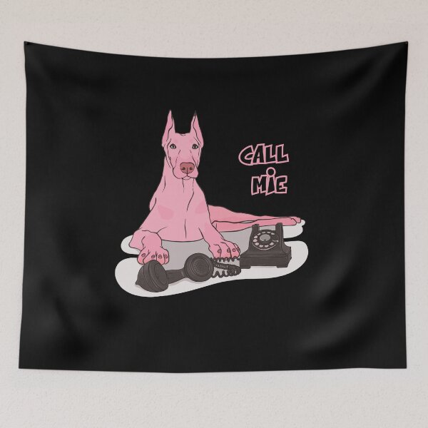 Item preview, Pink Doberman with Retro Telephone – "Call Me" Funny Dog Illustration for Animal Lovers designed and sold by KolbaVison.
