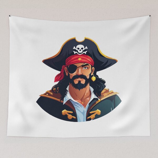 Item preview, Pirate head with hat sailor and Eye Patch and Beard, Bearded pirate captain with captain's hat and skull illustration, buccaneer, designed and sold by Danler.