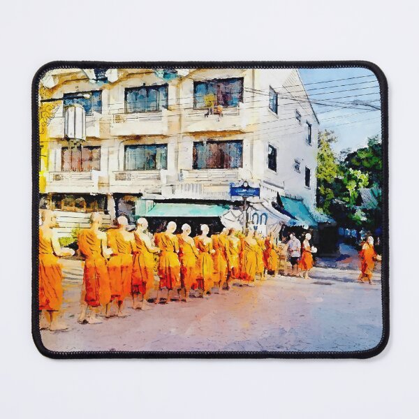 Item preview, Thai Buddhist monks walking with alms bowl Lampang Thailand designed and sold by Nalidsa Sukprasert.
