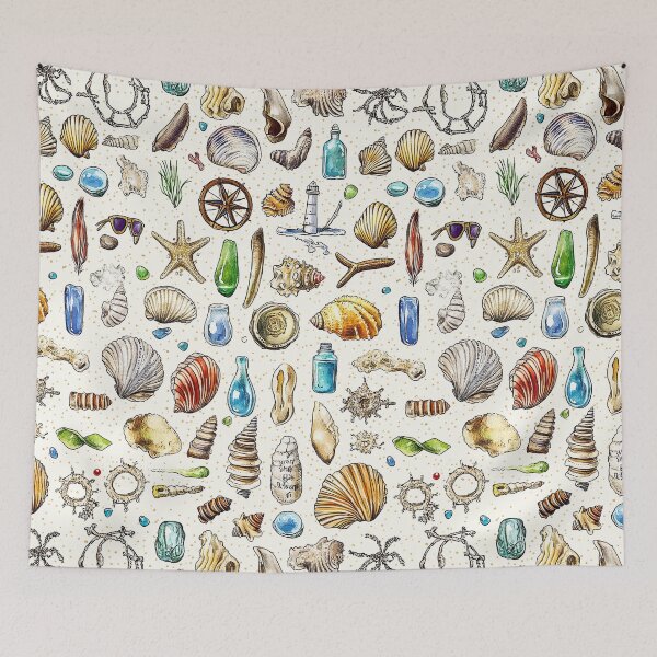 Item preview, Seaside Treasures Scattered on Warm Sandy Background designed and sold by Piotrek0001.