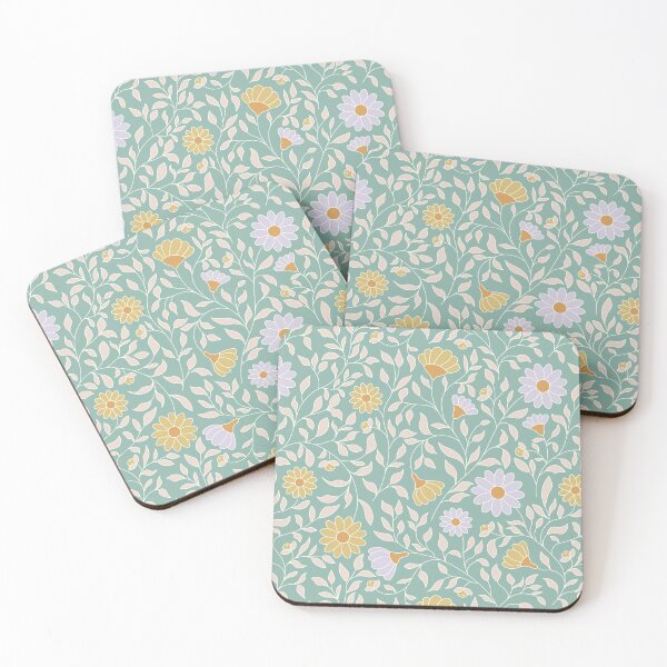 Item preview, Trailing Yellow and Lavender Flowers on Mint Green designed and sold by Elisabeth Coelfen.