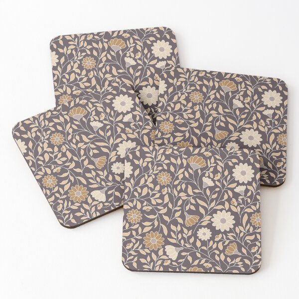 Item preview, Trailing Beige and Mustard Flowers on Brown designed and sold by Elisabeth Coelfen.