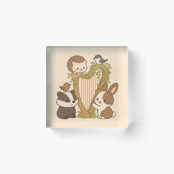 Item preview, Kawaii Animals Woodland Badger Bunny Hedgehog Harp Harmony designed and sold by Maljonic.