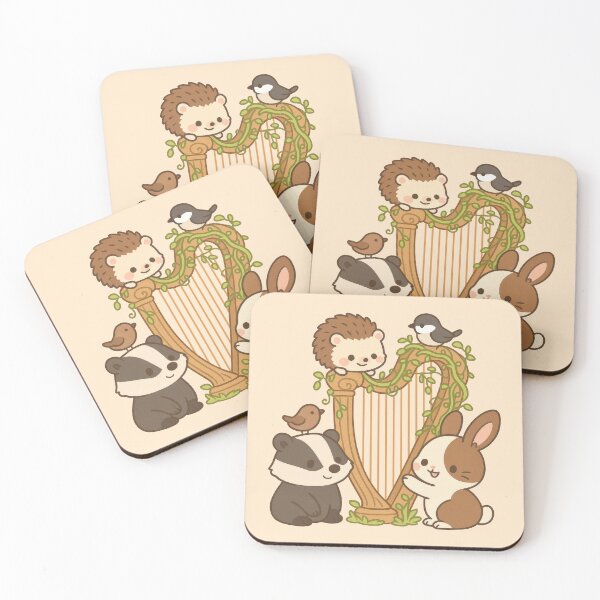 Item preview, Kawaii Animals Woodland Badger Bunny Hedgehog Harp Harmony designed and sold by Maljonic.