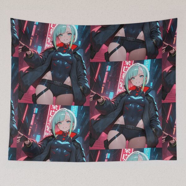 Item preview, Futuristic cyberpunk girl with short blue hair designed and sold by Planet Utoppia.