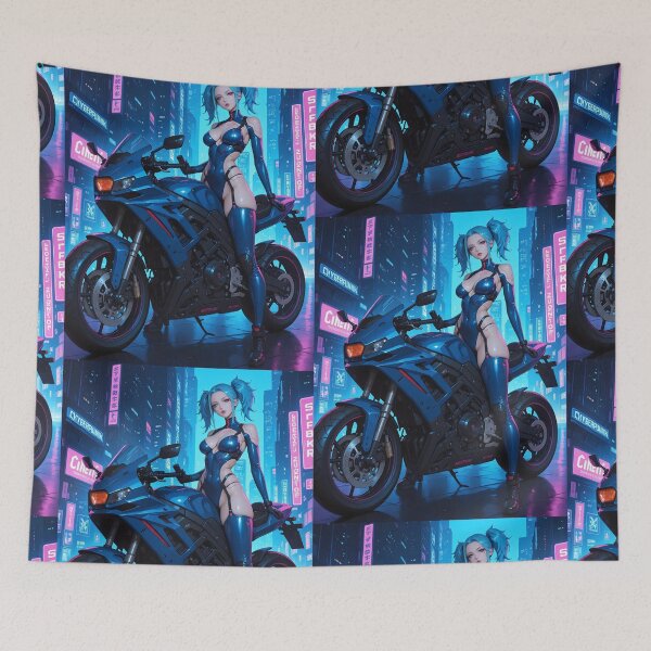 Item preview, Futuristic cyberpunk girl on a motorcycle designed and sold by Planet Utoppia.
