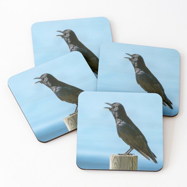 Item preview, Panting American Crow perched on fencepost designed and sold by lisavonbiela.