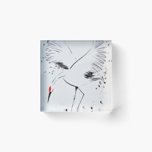 Aperçu de l'œuvre Grue à couronne rouge avec éclaboussures | Grues japonaises | Aquarelle zen créée et vendue par AngelaMarieArt.